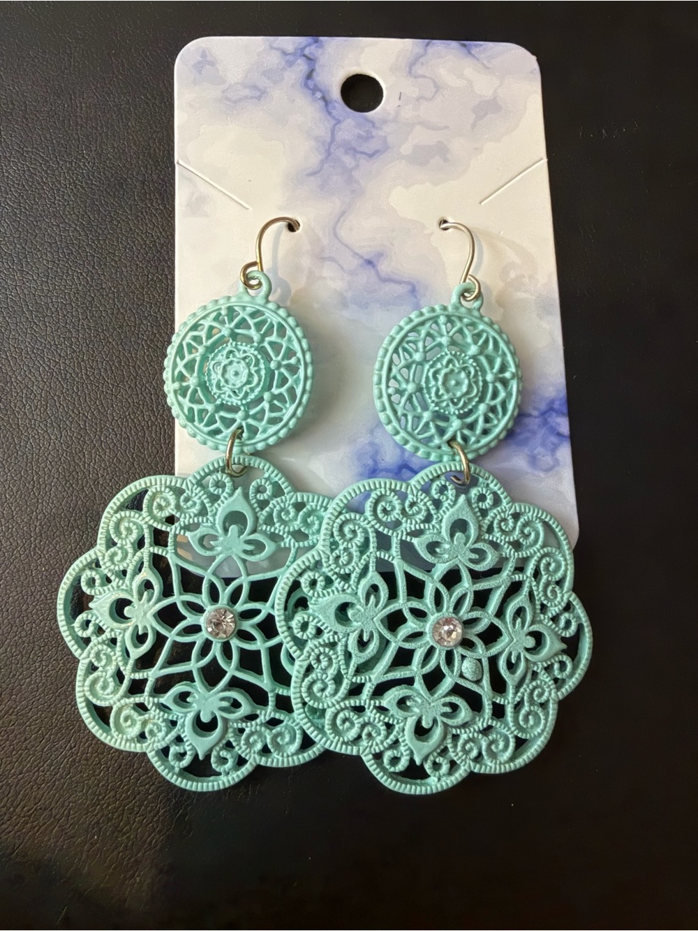 Mint Filigree Drop Earrings with Crystal Accent new without tag